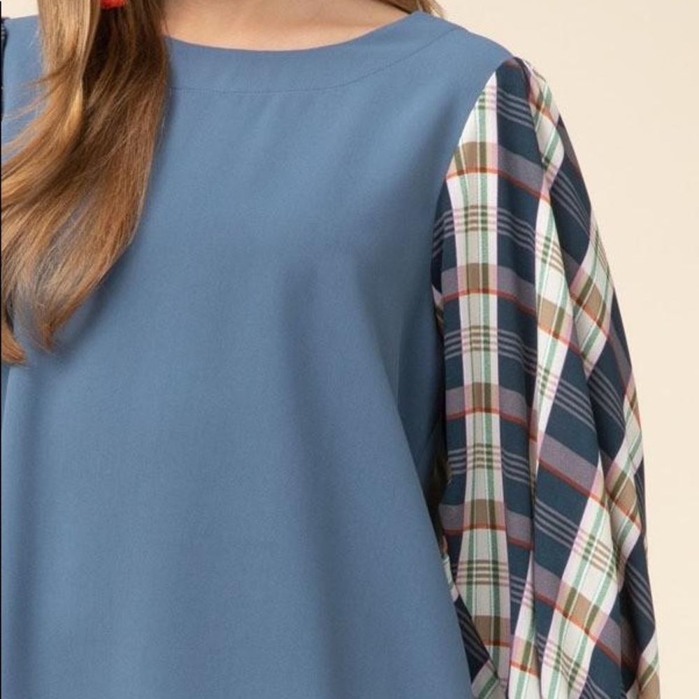 Blue Plaid Long Sleeve Entro Top - Picture 4 of 5